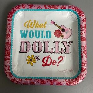 Dolly Parton What Would Dolly Do? Paper Lunch Plates 10ct Pink Guitar Square 7in